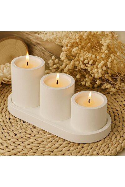Artmental 3’lü El Yapımı Beton Mum Seti – Dekoratif Mum (12x7x5 cm)