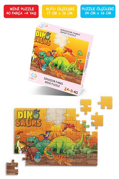 Çılgın Zeka Dinosaur Park Mini Puzzle 40 Pieces 3-7 Years Old Children's Puzzle Jigsaw Puzzle