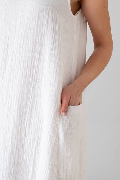 Fashion Showcase Muslin Fabric 100% Cotton Sleeveless Summer Casual Authentic Dress White
