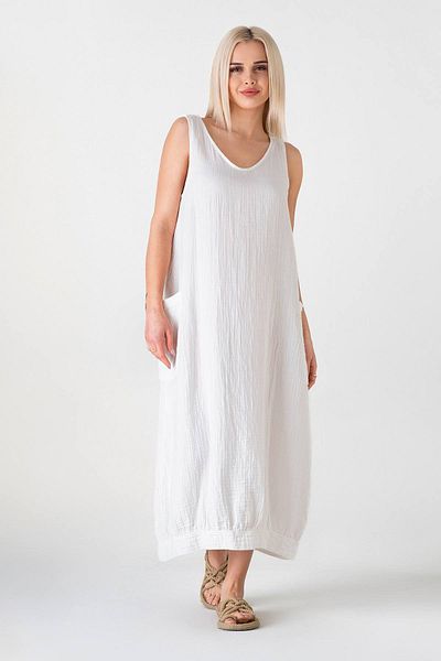 Fashion Showcase Muslin Fabric 100% Cotton Sleeveless Summer Casual Authentic Dress White