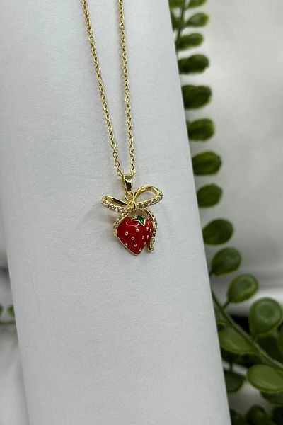 Lynare Strawberry Necklace with Ribbon 316L Stainless Steel Necklace