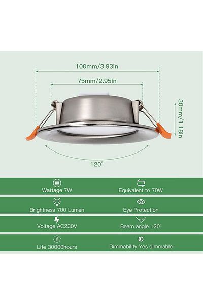 OEM Set Of 6 Dexnump 230 V Recessed Led Spotlights, Dimmable, Ultra Slim, 7 W 700 Lm, Ip44,
