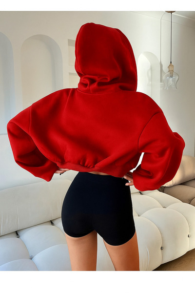 OVER HEAD Women's Red Hooded Crop Cardigan Jacket