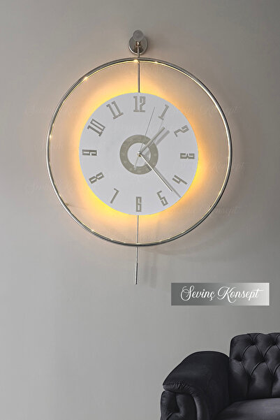 SEVİNÇ KONSEPT LED'li GÜMÜŞ İzmir Kristal 24 Tiktok (BÜYÜK BOY 50 X 75 Cm), Modern Dekoratif Metal Duvar Saati