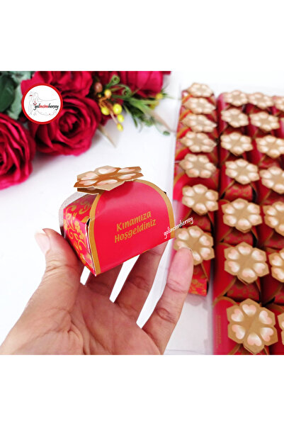 Gelincimherşey Kırmızı 50’li Kınamıza Hoşgeldiniz Yazıılı Papatya Kutu Kına
