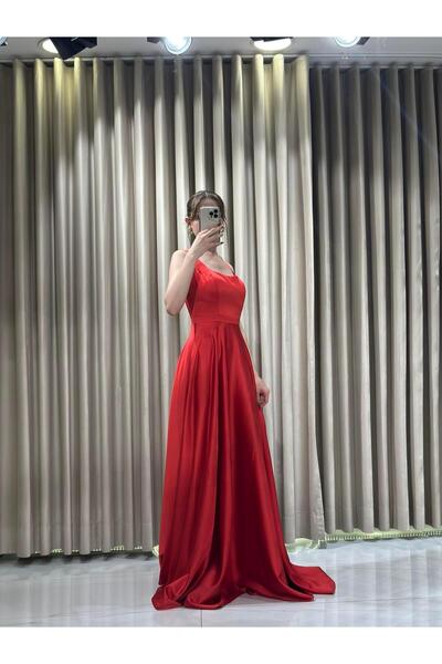 Kaleiçi Yıldızlar Kırmızı Yeni Sezon Saten Abiye 5604