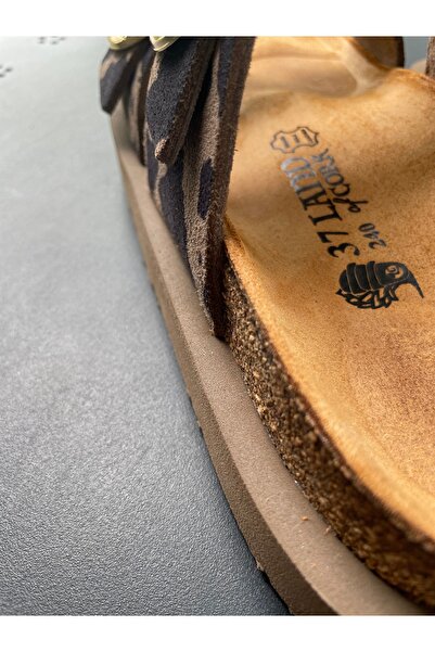 Land of Cork Anatomical Natural Cork Sole Cow Animal Big Buckle Leather Slippers