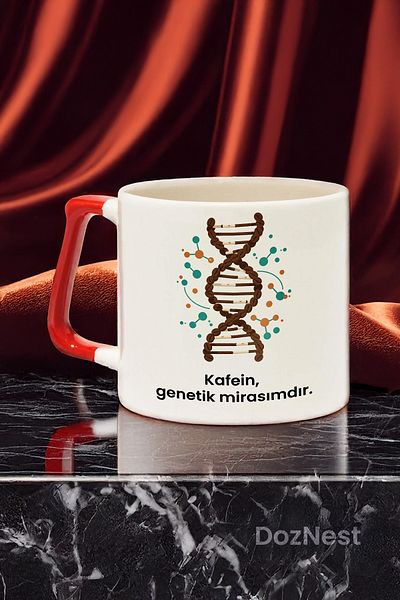 DozNest "Caffeine Is My Genetic Heritage." Written Red Handled Mug - Gift Coffee Glass Dza95
