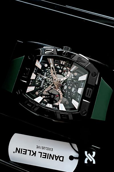 Daniel Klein Exclusive Men's Wristwatch and Bracelet Set with Green Color Silicone Cord - DKER2052C1
