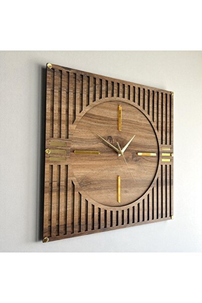 By Isla Jewelry ساعة حائط خشبية فاخرة - مقاس 40×40 سم تصميم حديث، آلية كاكر صامتة