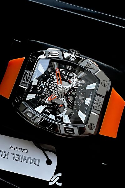 Daniel Klein Men's Wristwatch - Orange Silicone Cord and Bracelet Gift DKER2052C3