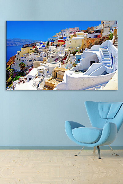 Morfil Sanat Atölyesi Akdeniz Santorini Manzara Modern Tasarım Kanvas Tablo (...