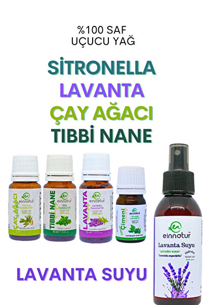 EinNatur السيترونيللا، اللافندر، شجرة الشاي، زيت النعناع الطبي العطري، ماء اللافندر، دفاع طارد للذباب والقراد