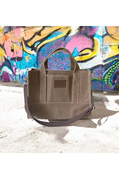 Nuggita Kadın Totebag Kahverengi Mumlu Kanvas Çanta - Orijinal Boy