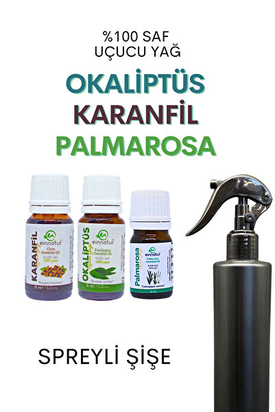 EinNatur Palmarosa, Karanfil, Okaliptüs uçucu yağı oda ve kumaş spreyi seti