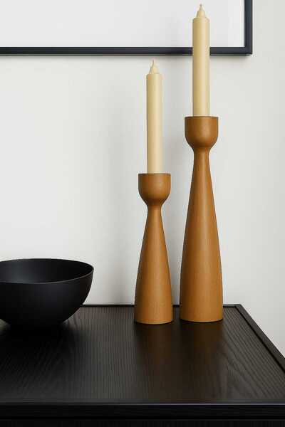 mebaconcept El Yapımı Burma Renk Ahşap Şamdan Seti (2'Lİ) – 20 Cm & 17.5 Cm –...