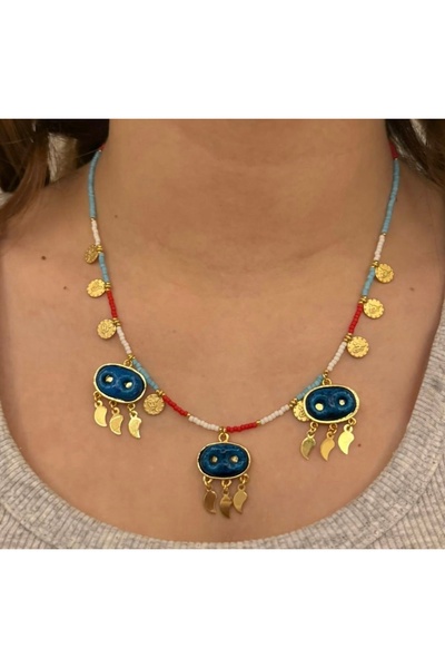 DEVİ fashion Mardin Süryani Nazar Boncuklu Tasarım Kolye