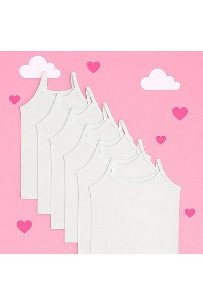 CATEKSSS Girl's Rope Suspended Undershirt Cotton 6 Pack White Color
