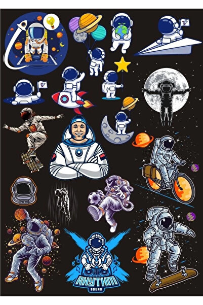 Reysa Tasarım مجموعة ملصقات الفضاء ورائد الفضاء 3 16 قطعة للهاتف والكمبيوتر ا...