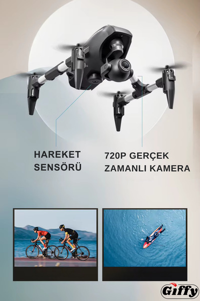 giffy Oyuncak Mini Kameralı Başlangıç Drone Uzaktan Kumandalı Uygulama Kontrollü 720p Takla Atan Drone