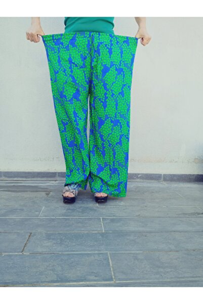 hoaryage Ethnic Patterned 100% Cotton Viscose Pressed Trousers with Elastic Waist38-44Sizes