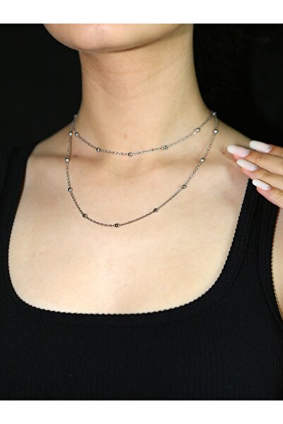 MARCİELO Accessories أناقة عصرية مع سلسلة كروية مزدوجة من الفولاذ قلادة فضية ...