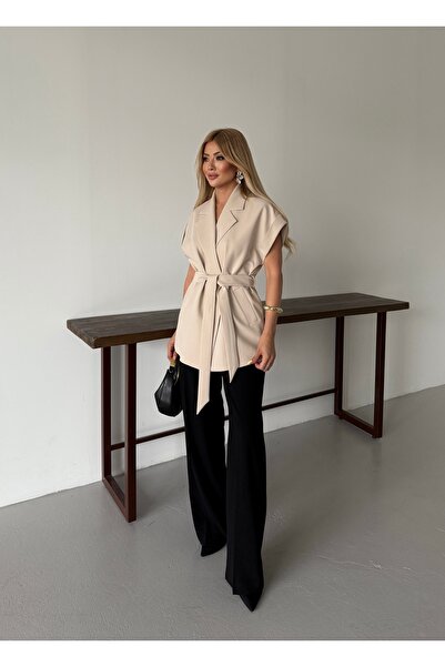 Nadrina Düşük Kol Oversize Kuşaklı Yelek