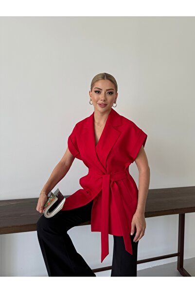 Nadrina Düşük Kol Oversize Kuşaklı Yelek