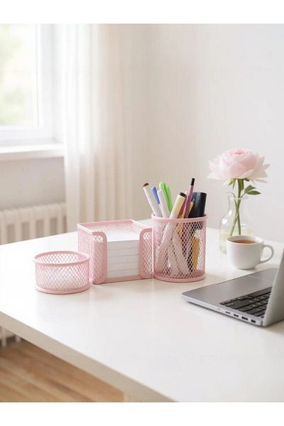 Need Desktop Perforated 3-Piece Pink Pen Holder Set Nd-1001