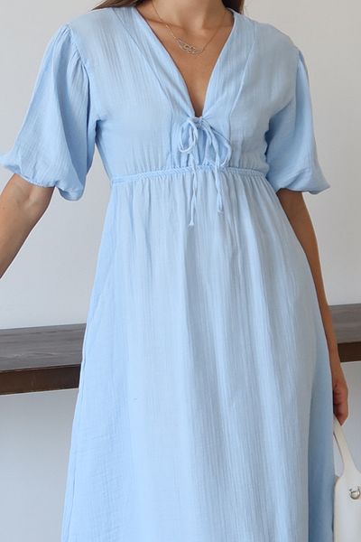 Mogi Butik 3090 Rochie de bază pentru femei din muselină cu cravată în față