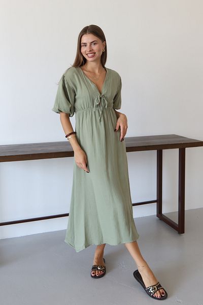 Mogi Butik 3090 Basic μπροστινό δεμένο γυναικείο φόρεμα μουσελίνας