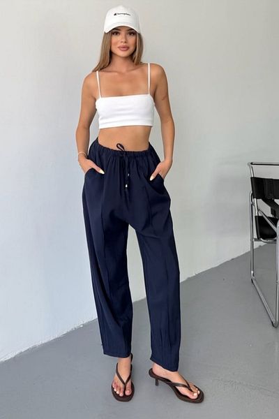 Feela Moda Women's Modal Cupra Elastic Waist Striped Baggy Trousers 2019