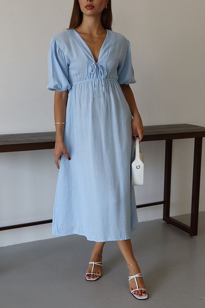 Mogi Butik 3090 Rochie de bază pentru femei din muselină cu cravată în față