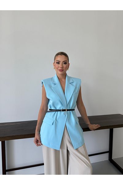 Nadrina Elegant Oversize Vest with Gold Buckle Belt and Padding