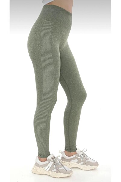 Meralles Kadın Push Up Yeşil Kalçası Büzgülü Yüksek Bel Spor Fitness Seamless...