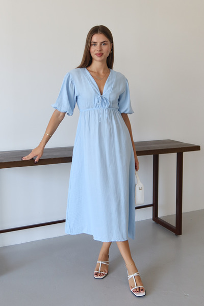 Mogi Butik 3090 فستان نسائي خفيف الوزن شفاف من الموسلين بربطة أمامية
