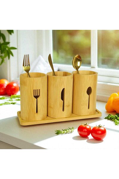 ARMESE 3-piece Bamboo Spoon HolDer Set - Base anD Cutlery Organizer