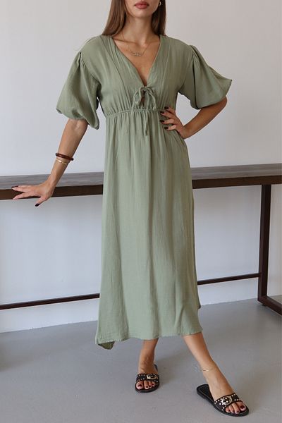 Mogi Butik 3090 Basic μπροστινό δεμένο γυναικείο φόρεμα μουσελίνας