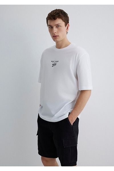 Mavi Λευκό μπλουζάκι με εμπριμέ λογότυπο Minimal Relaxed Fit / Άνετη εφαρμογή 0612710-620