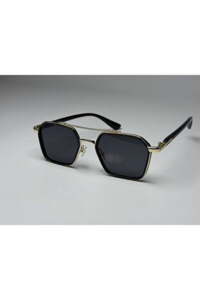 MONAL نظارات شمسية بايلوت جولد بإطار معدني وزجاج أسود اللون 54-19-147