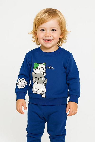 MGO KİDS Baby Boy Cat Printed 100% Cotton Combed 2 String 2 Pack, Set
