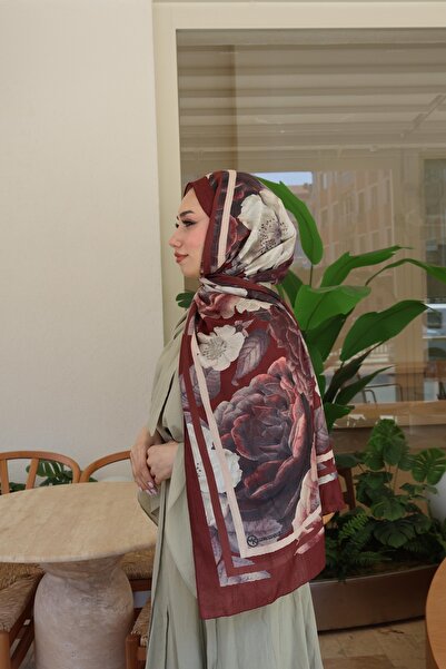 Modakaşmir Yazlık Bambu Şal Bordo - Kremit