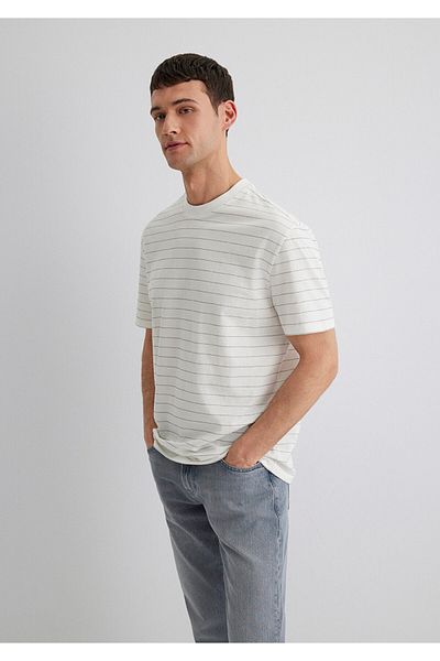 Mavi Ριγέ λευκό μπλουζάκι Loose Fit / Loose Relaxed Fit 0612701-70057