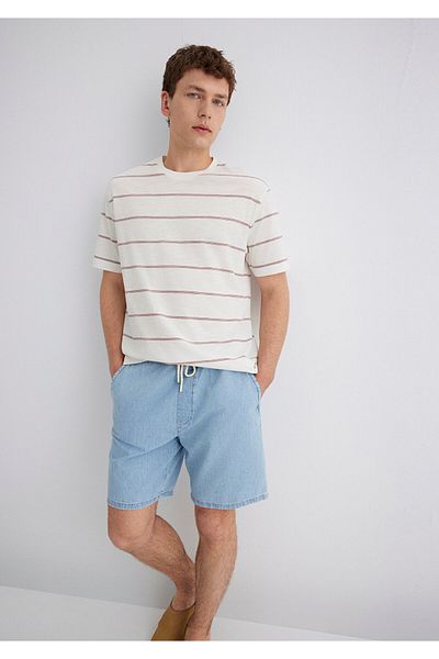 Mavi Purple Striped Ecru T-Shirt Loose Fit / Loose Relaxed Fit 0612941-70399
