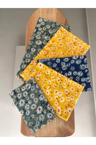 Home Daisy Patterned Fabric Reusable Natural Beeswax (Beeswax) Food Storage Cloth Pack of 5