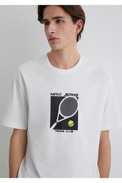 Mavi Λογότυπο τένις με στάμπα εκρού μπλουζάκι Loose Fit / Loose Relaxed Fit 0612707-70057