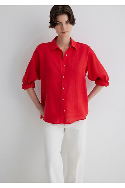 Mavi Red Linen Shirt Loose Fit / Loose Relaxed Fit 1210747 -80791