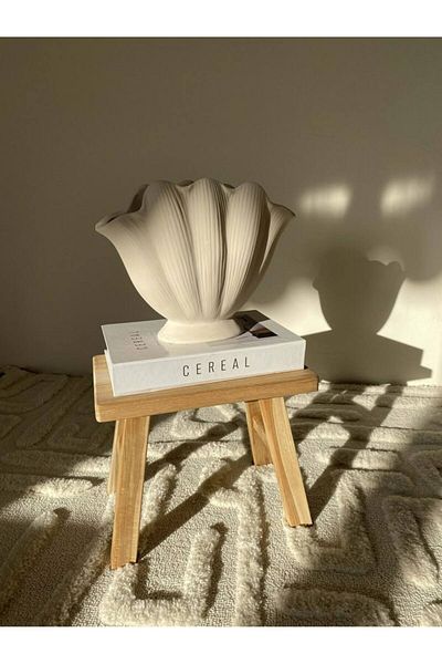 Lui Tasarım Cream Oyster Vase Natural Ceramic Cream Color (Not Concrete Plaster Large Size)