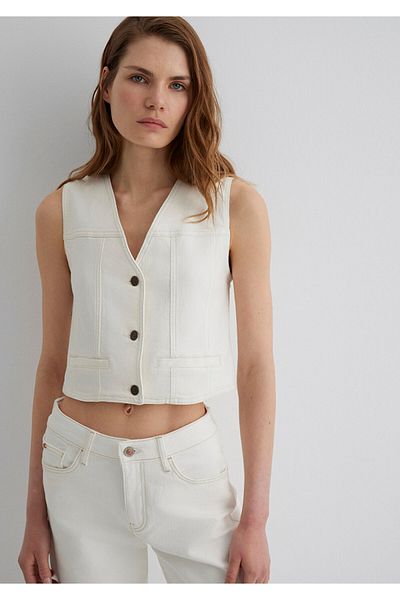 Mavi Merlin Real Blue Off-White Jean Vest Fitted / Body Fitted Cut 1110265-89157