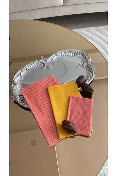 Home Polka Dot Pattern Reusable Natural Beeswax (Beeswax) Food Storage Fabric Cloth Set of 3
